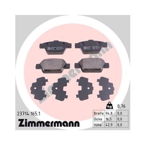 ZIMMERMANN Bremsbelagsatz, Scheibenbremse 23714.165.1