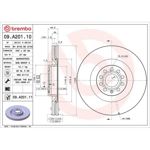 BREMBO Bremsscheibe PRIME LINE - UV Coated 09.A201.11