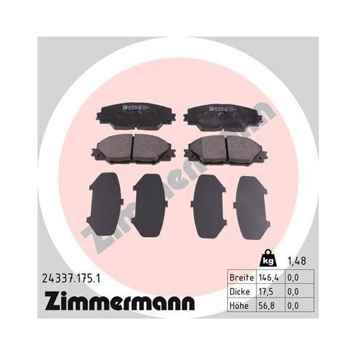 ZIMMERMANN Bremsbelagsatz, Scheibenbremse 24337.175.1