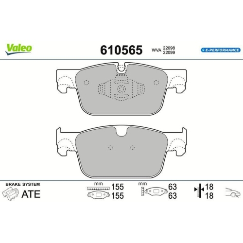 VALEO Bremsbelagsatz, Scheibenbremse E-PERFORMANCE 610565