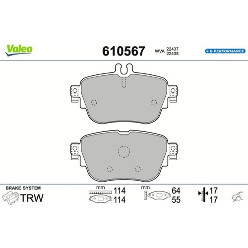 VALEO Bremsbelagsatz, Scheibenbremse E-PERFORMANCE 610567