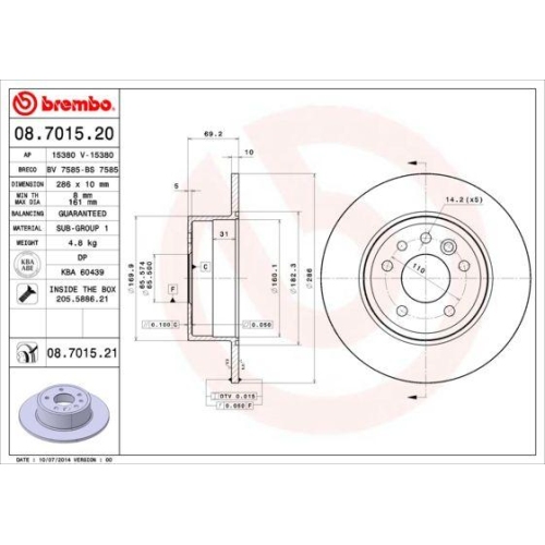 BREMBO Bremsscheibe PRIME LINE - UV Coated 08.7015.21