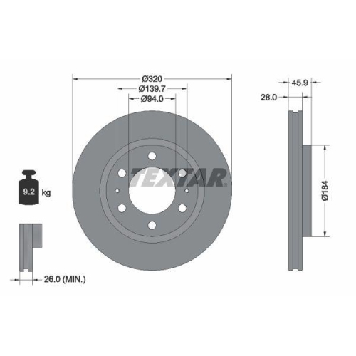 TEXTAR Bremsscheibe PRO 92353203