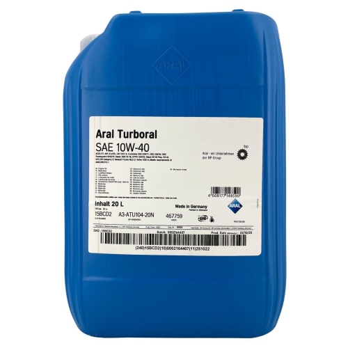 Aral Motor&ouml;l Motoren&ouml;l Turboral 10W-40, 20L A3 - 20 Liter Kanister 15BCD2