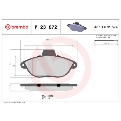 BREMBO Bremsbelagsatz, Scheibenbremse PRIME LINE P 23 072