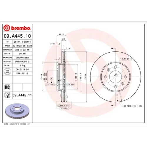 BREMBO Bremsscheibe PRIME LINE - UV Coated 09.A445.11