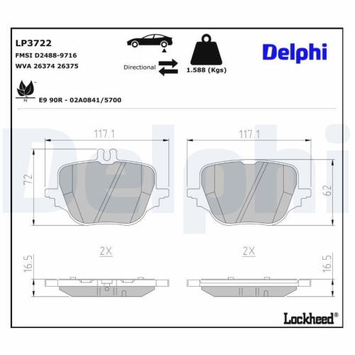 DELPHI Bremsbelagsatz, Scheibenbremse LP3722