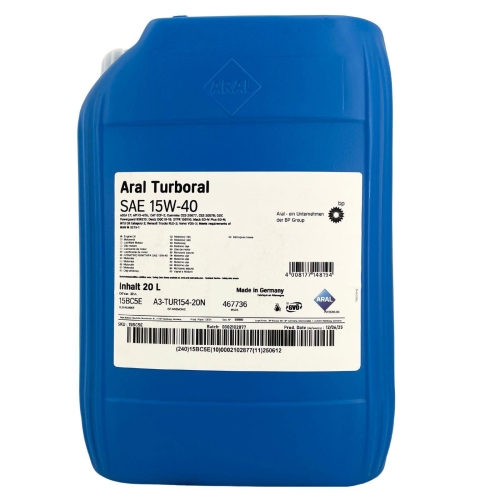 Aral Motor&ouml;l Motoren&ouml;l Turboral 15W-40, 20L A3 - 20 Liter Kanister 15BC5E