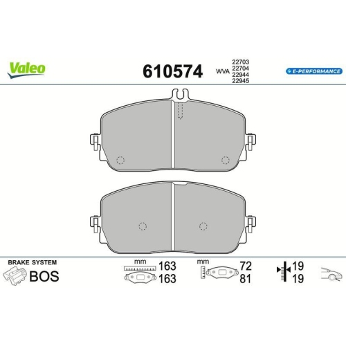 VALEO Bremsbelagsatz, Scheibenbremse E-PERFORMANCE 610574
