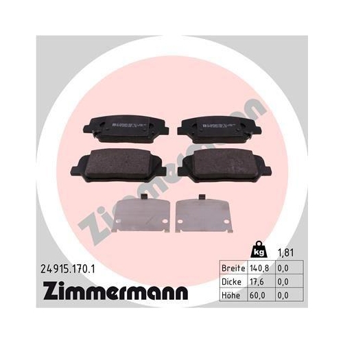 ZIMMERMANN Bremsbelagsatz, Scheibenbremse 24915.170.1