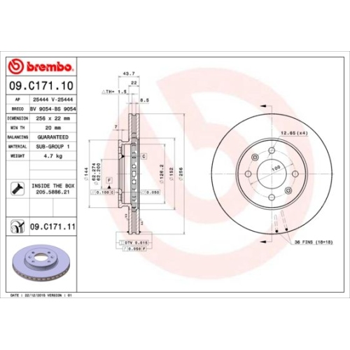 BREMBO Bremsscheibe PRIME LINE - UV Coated 09.C171.11