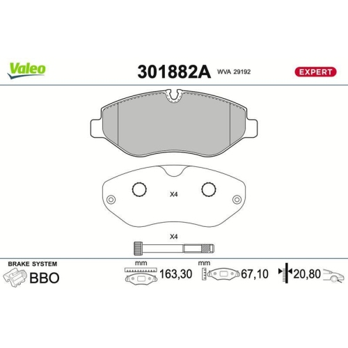 VALEO Bremsbelagsatz, Scheibenbremse EXPERT 301882A