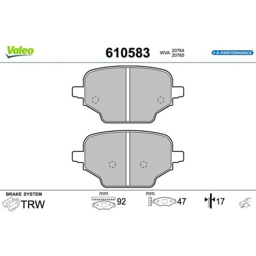 VALEO Bremsbelagsatz, Scheibenbremse E-PERFORMANCE 610583