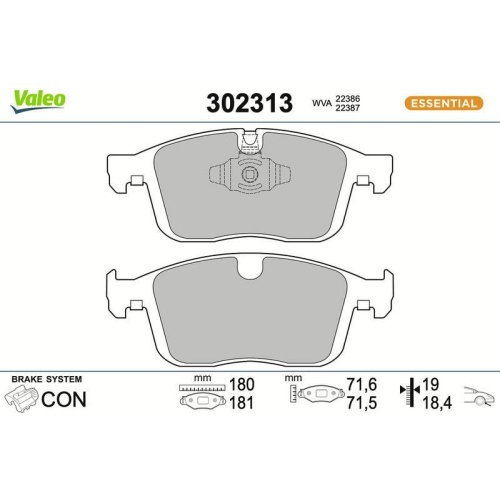 VALEO Bremsbelagsatz, Scheibenbremse ESSENTIAL 302313
