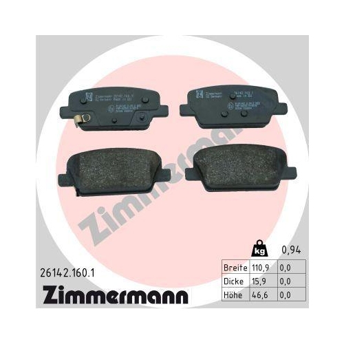 ZIMMERMANN Bremsbelagsatz, Scheibenbremse 26142.160.1