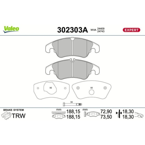 VALEO Bremsbelagsatz, Scheibenbremse EXPERT 302303A
