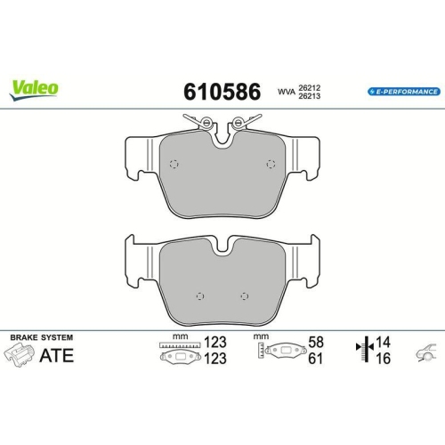 VALEO Bremsbelagsatz, Scheibenbremse E-PERFORMANCE 610586