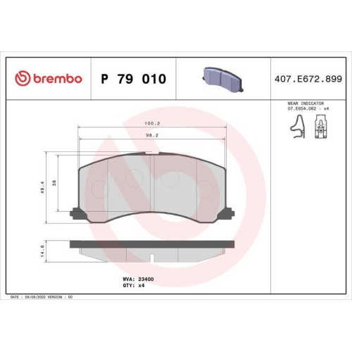 BREMBO Bremsbelagsatz, Scheibenbremse PRIME LINE P 79 010