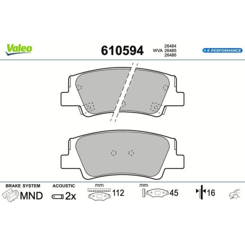 VALEO Bremsbelagsatz, Scheibenbremse E-PERFORMANCE 610594