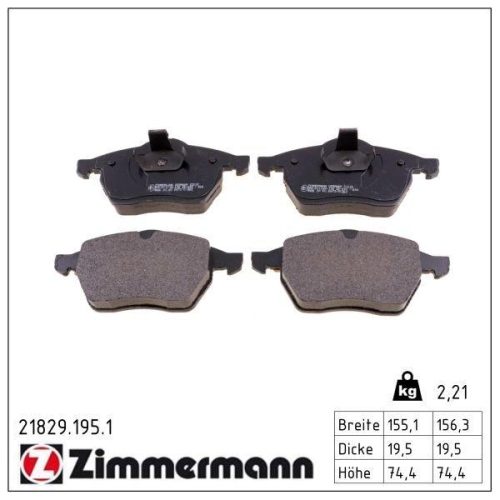 ZIMMERMANN Bremsbelagsatz, Scheibenbremse 21829.195.1
