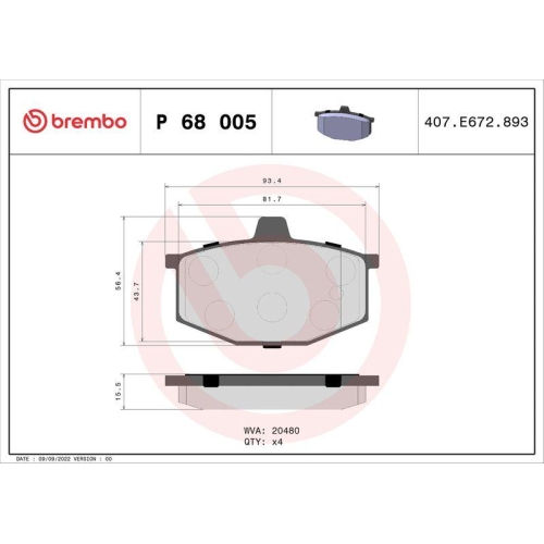 BREMBO Bremsbelagsatz, Scheibenbremse PRIME LINE P 68 005