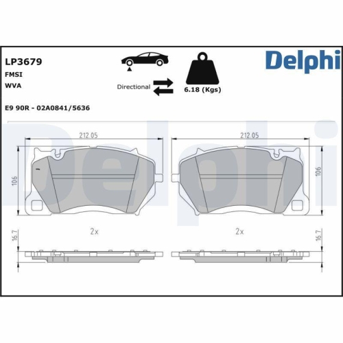 DELPHI Bremsbelagsatz, Scheibenbremse LP3679