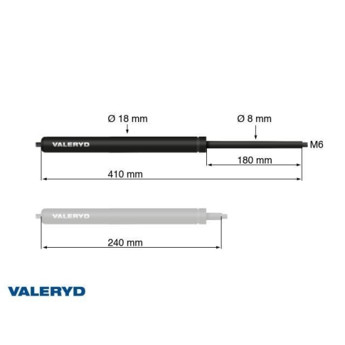 Gasfeder Arctic L = 410 mm, L zusammengedr&uuml;ckt = 240 mm, 400N, &Oslash;18/8 mm, M6