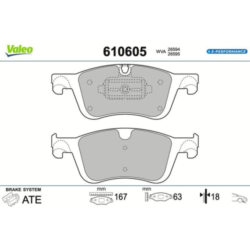 VALEO Bremsbelagsatz, Scheibenbremse E-PERFORMANCE 610605