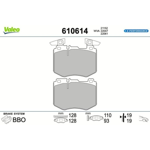 VALEO Bremsbelagsatz, Scheibenbremse E-PERFORMANCE 610614