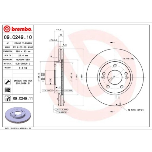 BREMBO Bremsscheibe PRIME LINE - UV Coated 09.C249.11