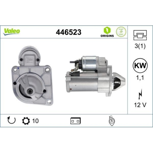 VALEO Starter VALEO ORIGINS STOP&START - NEW O.E. TECHNOLOGIE 446523