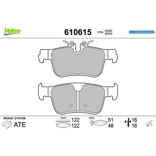 VALEO Bremsbelagsatz, Scheibenbremse E-PERFORMANCE 610615