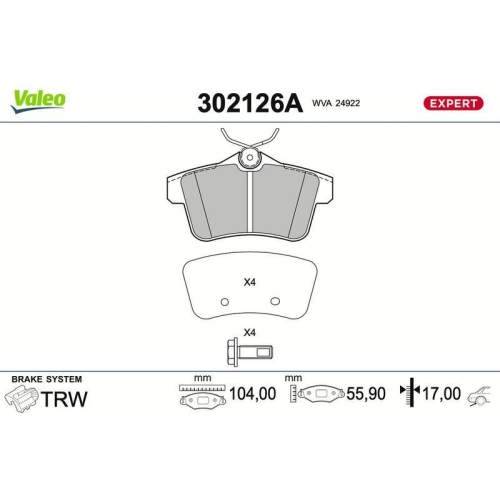 VALEO Bremsbelagsatz, Scheibenbremse EXPERT 302126A