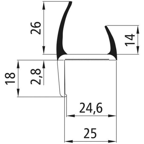 PVC Hart-Weich Profil, grau, 25 mm, L&auml;nge 3000 mm Suer 108071649