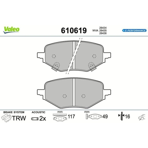 VALEO Bremsbelagsatz, Scheibenbremse E-PERFORMANCE 610619