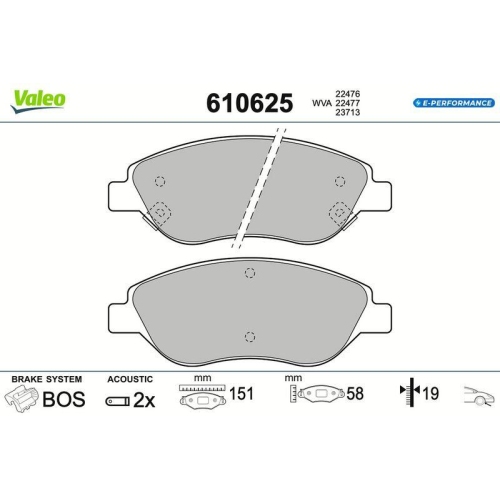 VALEO Bremsbelagsatz, Scheibenbremse E-PERFORMANCE 610625