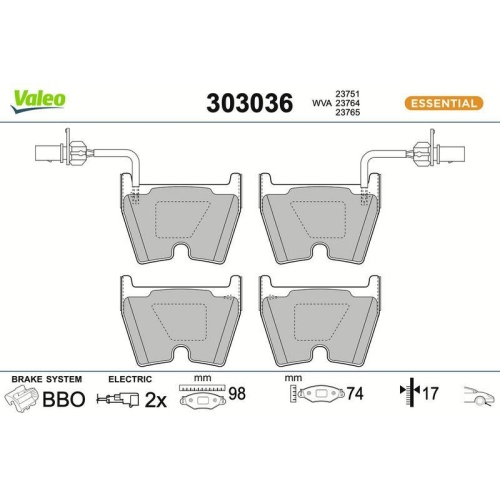 VALEO Bremsbelagsatz, Scheibenbremse ESSENTIAL 303036