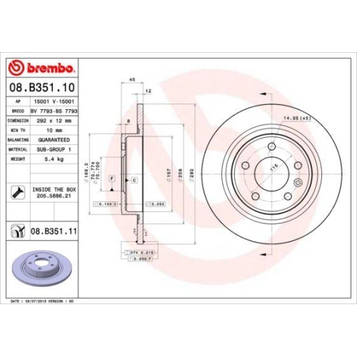 BREMBO Bremsscheibe PRIME LINE - UV Coated 08.B351.11