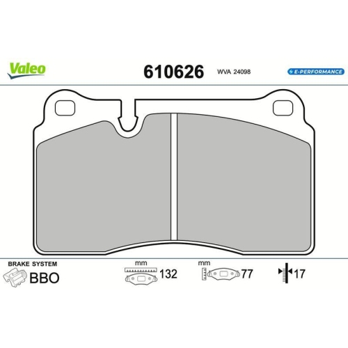 VALEO Bremsbelagsatz, Scheibenbremse E-PERFORMANCE 610626