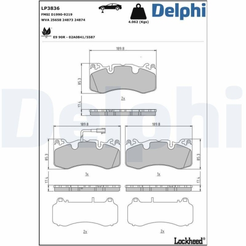 DELPHI Bremsbelagsatz, Scheibenbremse LP3836