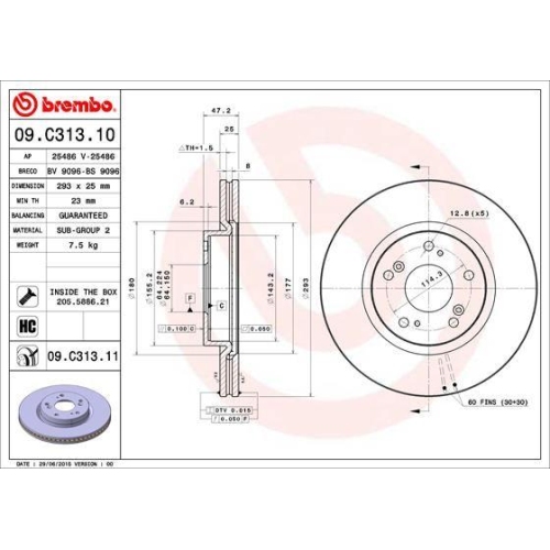 BREMBO Bremsscheibe PRIME LINE - UV Coated 09.C313.11