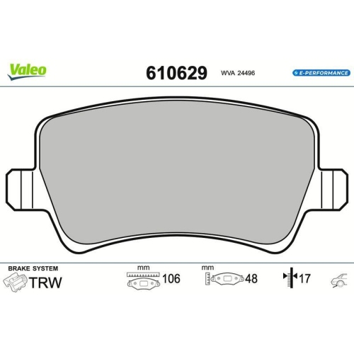 VALEO Bremsbelagsatz, Scheibenbremse E-PERFORMANCE 610629