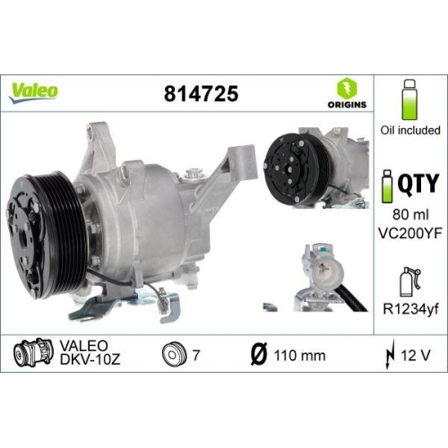 VALEO Kompressor, Klimaanlage VALEO ORIGINS - NEW O.E. TECHNOLOGIE 814725