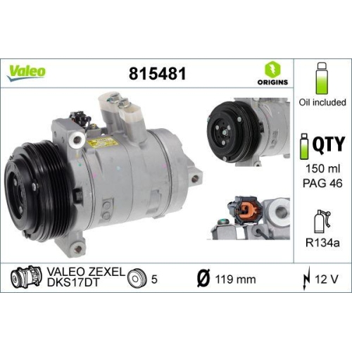 VALEO Kompressor, Klimaanlage VALEO ORIGINS - NEW O.E. TECHNOLOGIE 815481