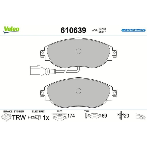 VALEO Bremsbelagsatz, Scheibenbremse E-PERFORMANCE 610639