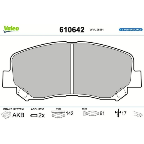 VALEO Bremsbelagsatz, Scheibenbremse E-PERFORMANCE 610642