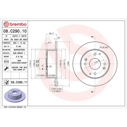 BREMBO Bremsscheibe PRIME LINE - UV Coated 08.C290.11