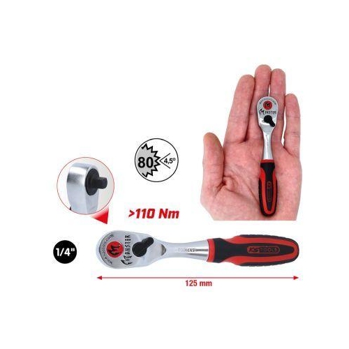 KS Tools 1/4 Zoll Chrom-Vandium-Stahl Umschaltknarre 125 mm 935.1490