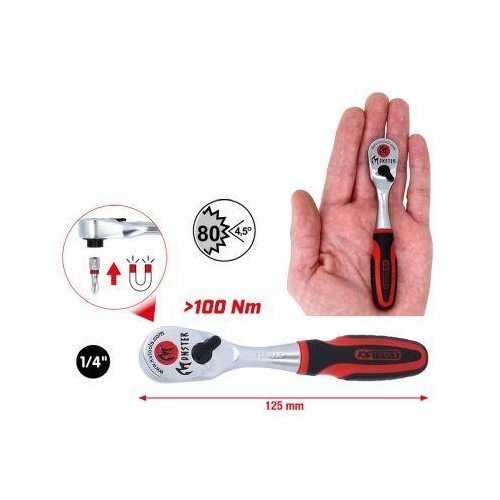 KS Tools 1/4 Zoll Chrom-Vandium-Stahl Umschaltknarre 125 mm 935.1495