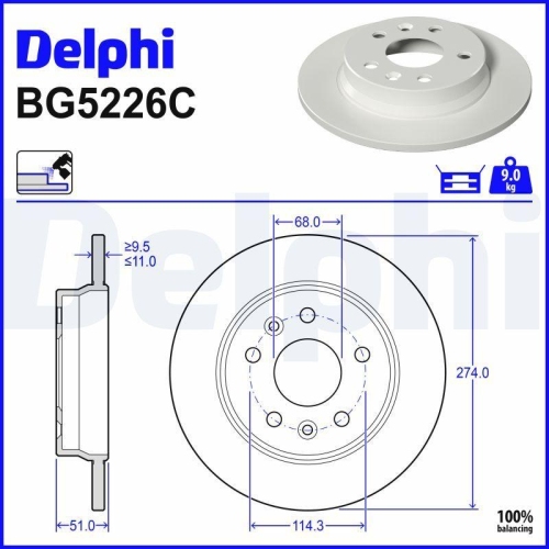 DELPHI Bremsscheibe BG5226C